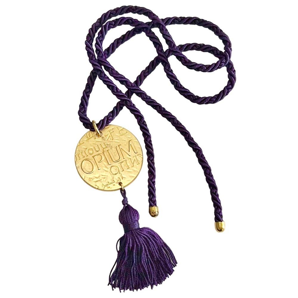 VTG YSL Yves Saint Laurent Opium Gold Medallion Coin Tassel Pendant Necklace